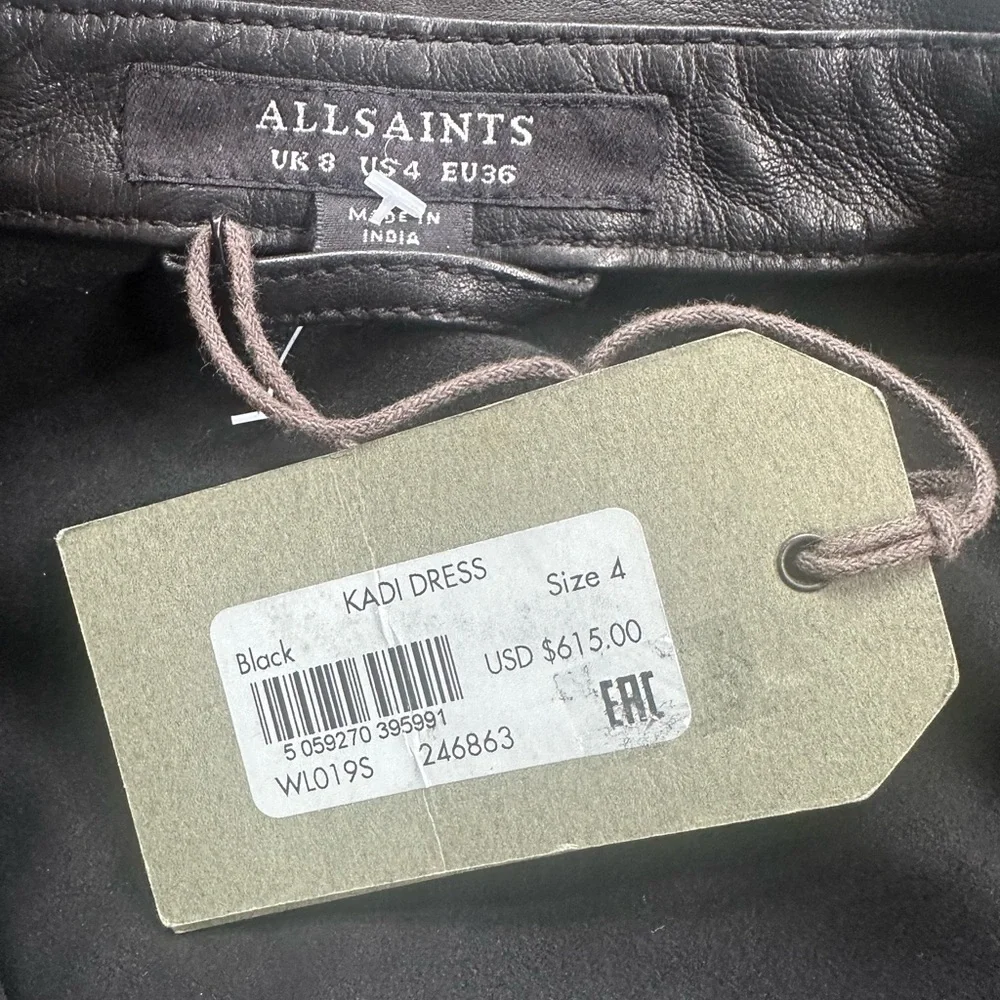 NWT! All Saints Black “Kadi” Leather Long Sleeve Mini Dress Size 4 - Picture 11 of 15